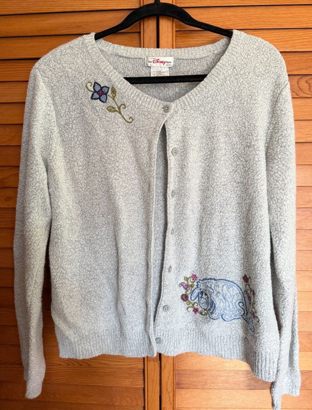 Vintage Disney Store Eeyore Cardigan Womens L Embroidered Floral Wool Blend